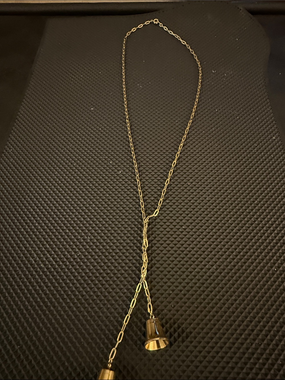 Gold Drop Lariat Necklace with Bell Charms - Women Jewelry